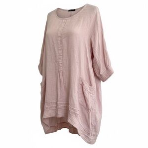 Lungo L'arno Pink Linen Tunic Dress Plus Size 1X Made in Italy Lagenlook Boho